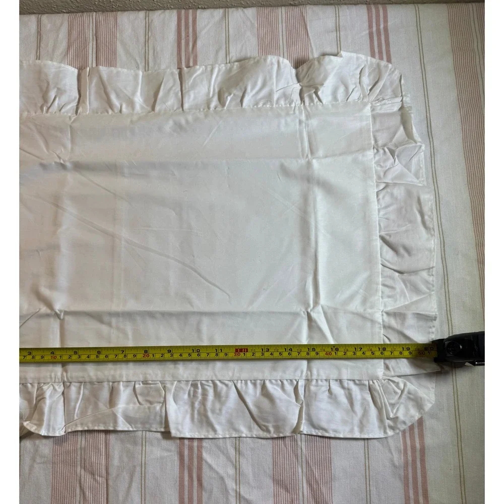 Vintage White Ruffled Pillow Sham Cotton Cottagecore Rectangular Accent Cover